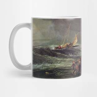 A Coast Scene with Fishermen Hauling a Boat Ashore Mug